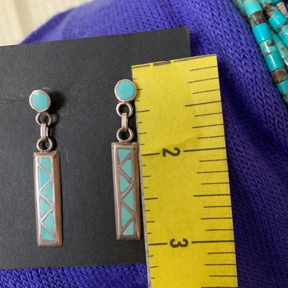 Native American Silver / Turquoise Earrings - Picture 2 of 4